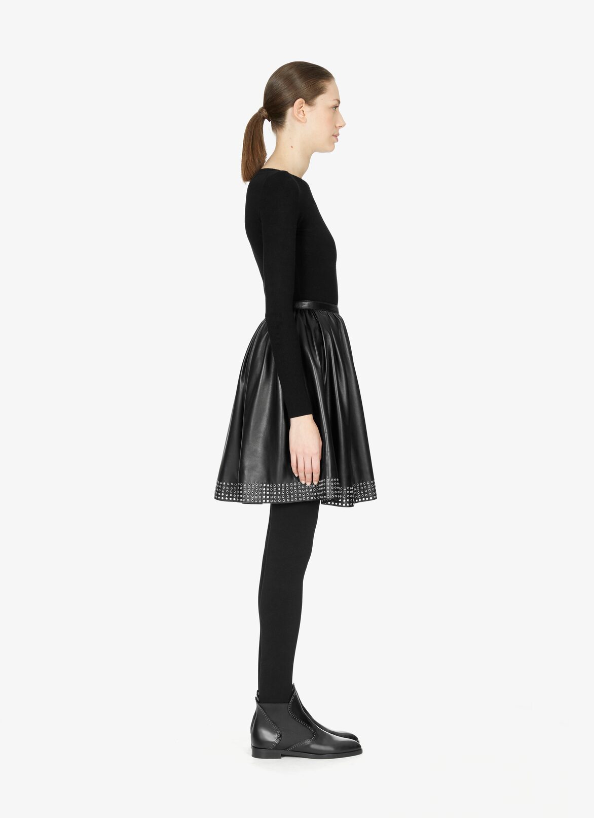ラムスキン製 ドレープショートスカート ALAÏA ブラック ラムスキン製 ドレープショートスカート